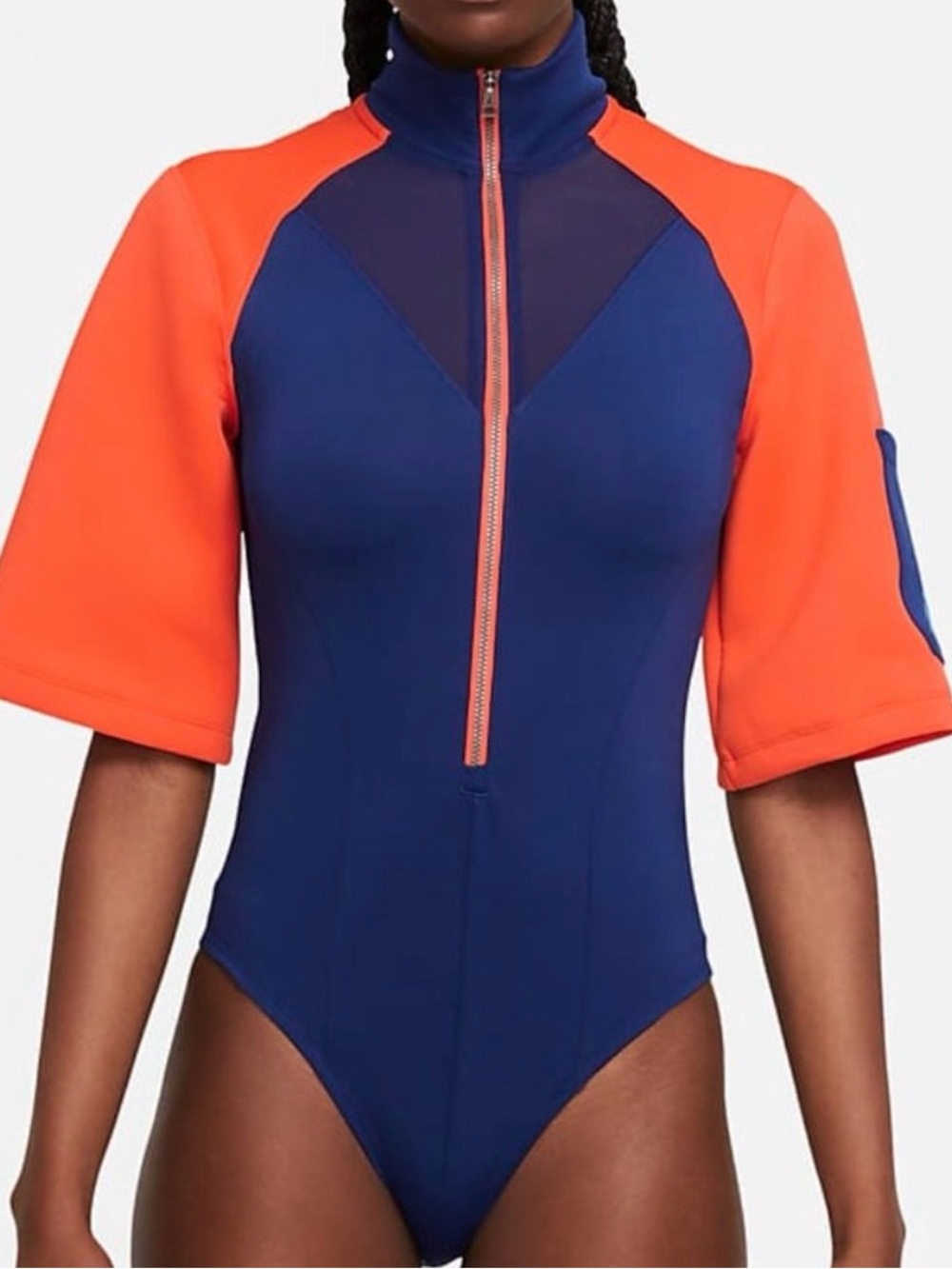 Jordan Navy Blue & Orange Short-Sleeve Zip Front Bodysuit